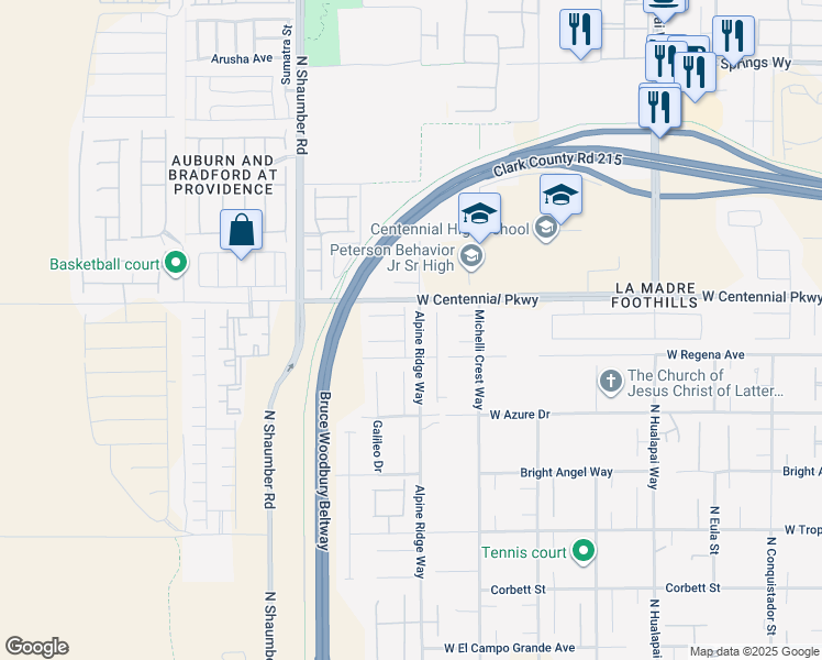 map of restaurants, bars, coffee shops, grocery stores, and more near 6332 Cascade Range Street in Las Vegas