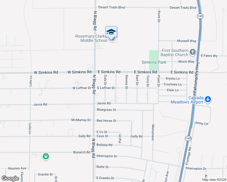 map of restaurants, bars, coffee shops, grocery stores, and more near 3850 Leonard Street in Pahrump