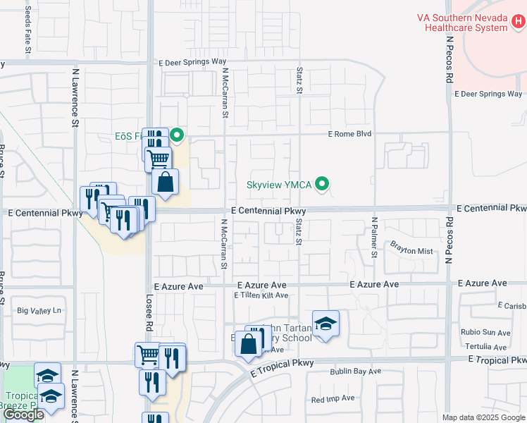 map of restaurants, bars, coffee shops, grocery stores, and more near 2929 East Centennial Parkway in North Las Vegas
