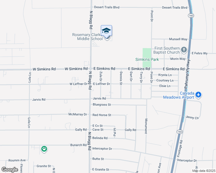 map of restaurants, bars, coffee shops, grocery stores, and more near 3850 Leonard Street in Pahrump