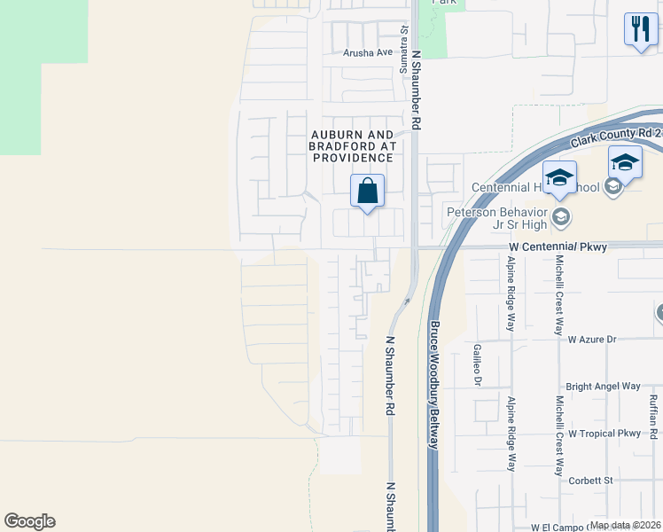 map of restaurants, bars, coffee shops, grocery stores, and more near Pole Line Road in Las Vegas