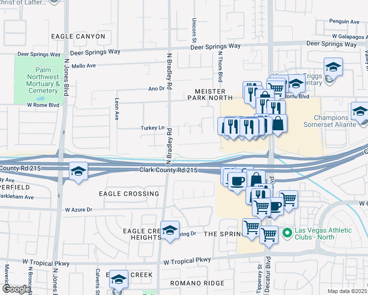 map of restaurants, bars, coffee shops, grocery stores, and more near 5321 Brayden Court in North Las Vegas