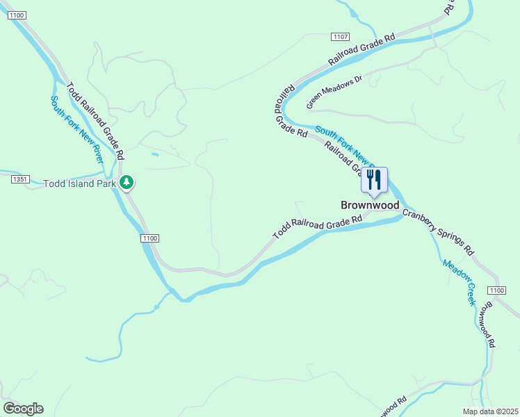 map of restaurants, bars, coffee shops, grocery stores, and more near 516 Todd Railroad Grade Road in Todd