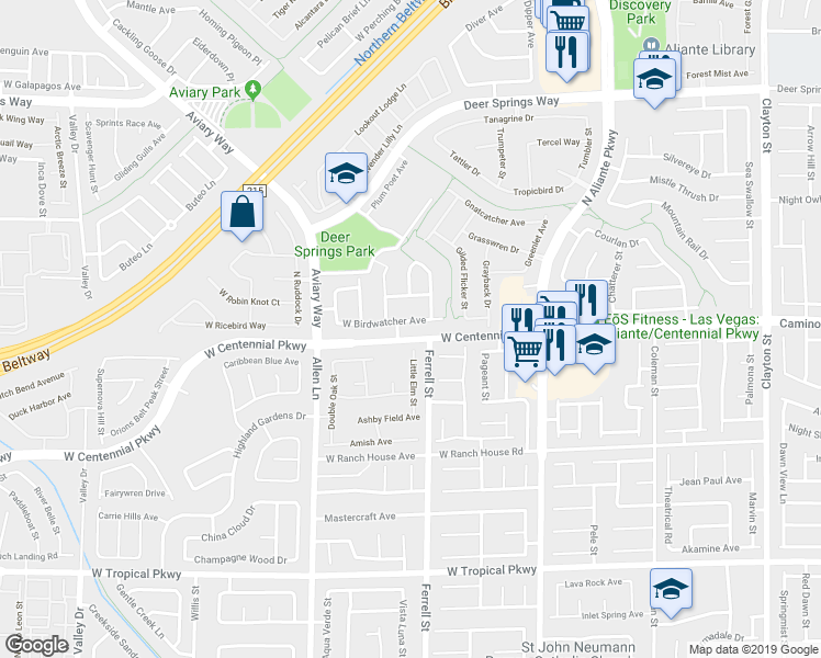 map of restaurants, bars, coffee shops, grocery stores, and more near 3317 Bird Watcher Avenue in North Las Vegas
