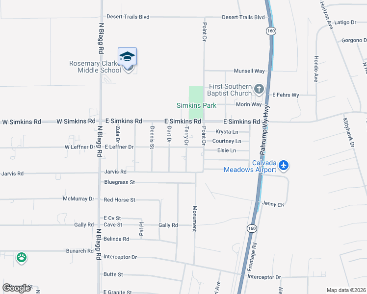 map of restaurants, bars, coffee shops, grocery stores, and more near 480 East Leffner Drive in Pahrump