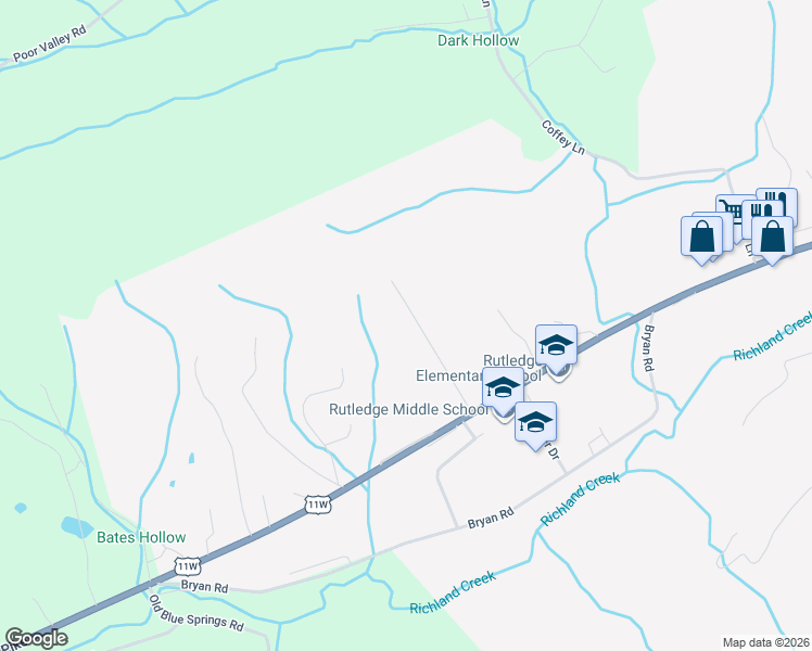 map of restaurants, bars, coffee shops, grocery stores, and more near 219 Jarnagin Avenue in Rutledge