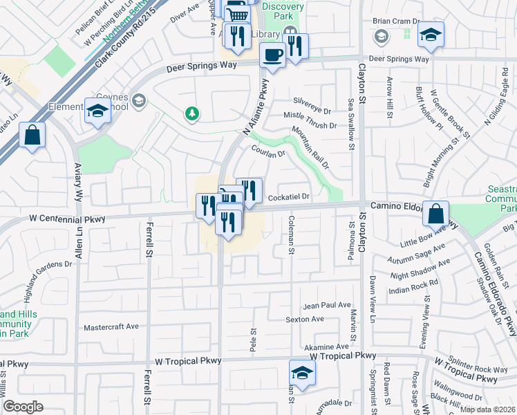 map of restaurants, bars, coffee shops, grocery stores, and more near 2 West Centennial Parkway in North Las Vegas