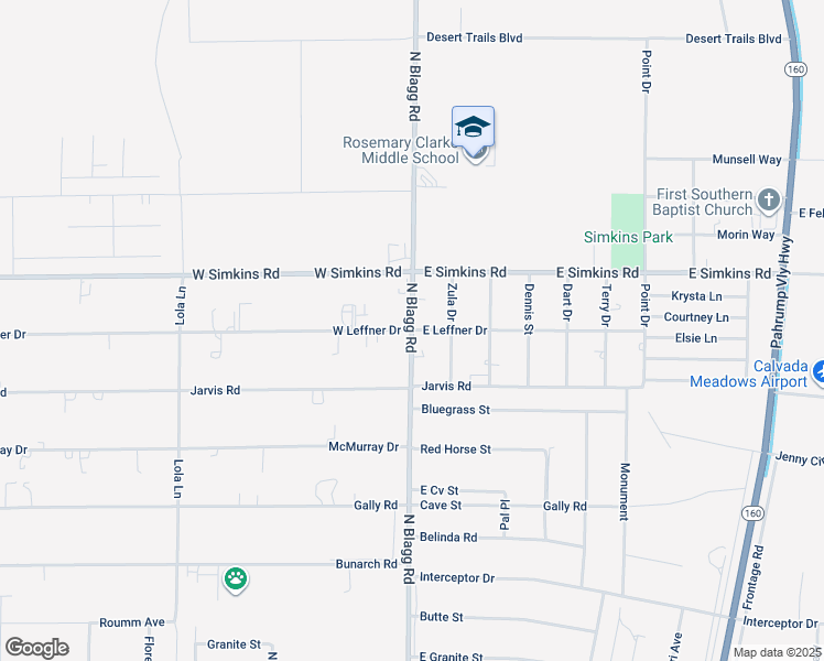 map of restaurants, bars, coffee shops, grocery stores, and more near 2 West Leffner Drive in Pahrump