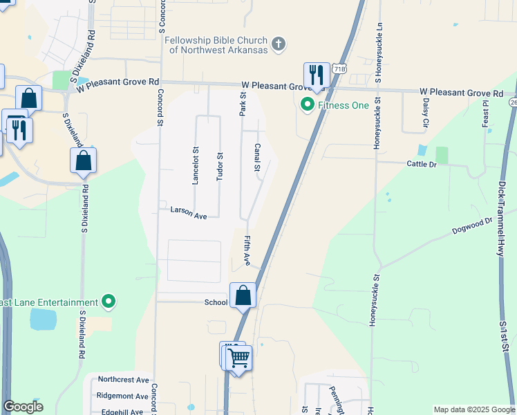 map of restaurants, bars, coffee shops, grocery stores, and more near 1166-1688 North Bloomington Street in Lowell