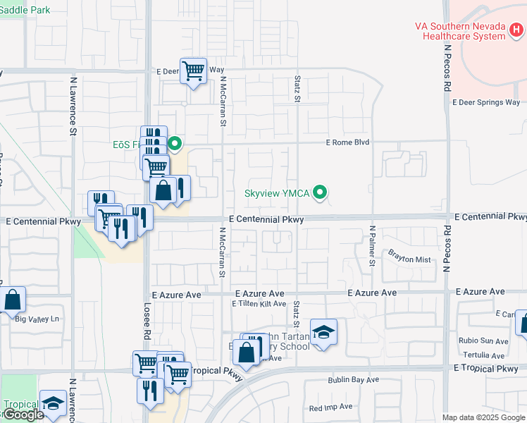 map of restaurants, bars, coffee shops, grocery stores, and more near 2837 Woodland Park Avenue in North Las Vegas