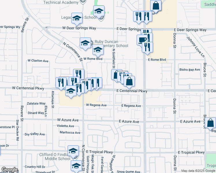 map of restaurants, bars, coffee shops, grocery stores, and more near 35 Stockton Edge Avenue in North Las Vegas