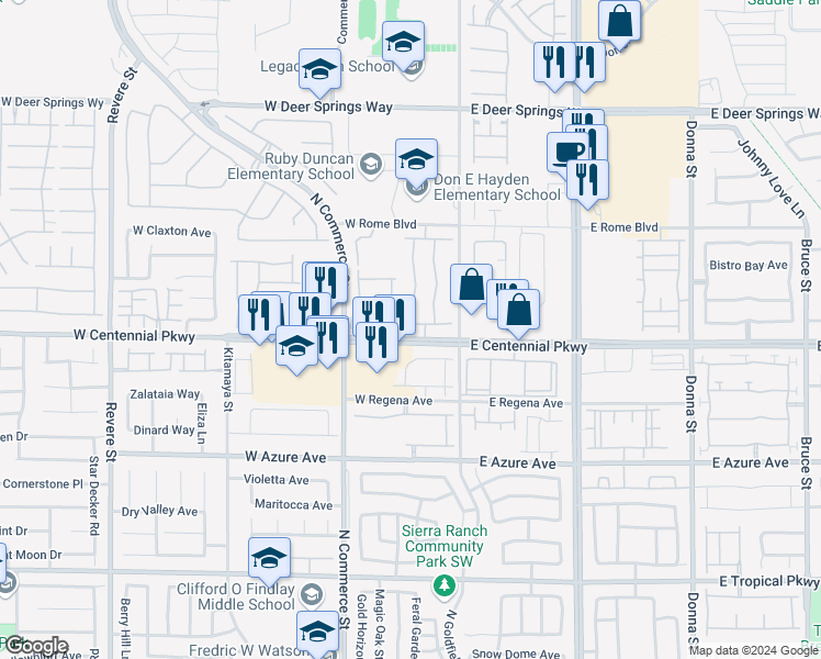 map of restaurants, bars, coffee shops, grocery stores, and more near 117 Stockton Edge Avenue in North Las Vegas