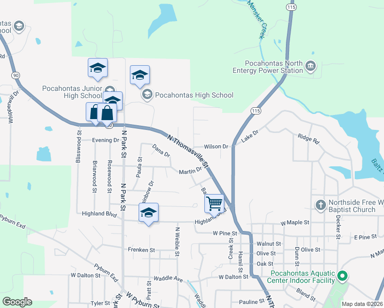 map of restaurants, bars, coffee shops, grocery stores, and more near 2015 North Thomasville Street in Pocahontas