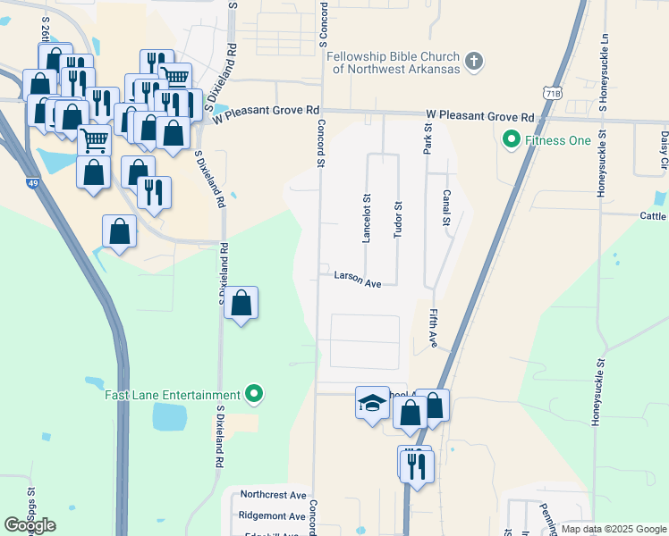 map of restaurants, bars, coffee shops, grocery stores, and more near 1403 Concord Street in Lowell