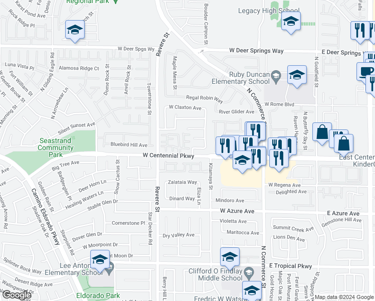 map of restaurants, bars, coffee shops, grocery stores, and more near 611 Desert Silk Court in North Las Vegas