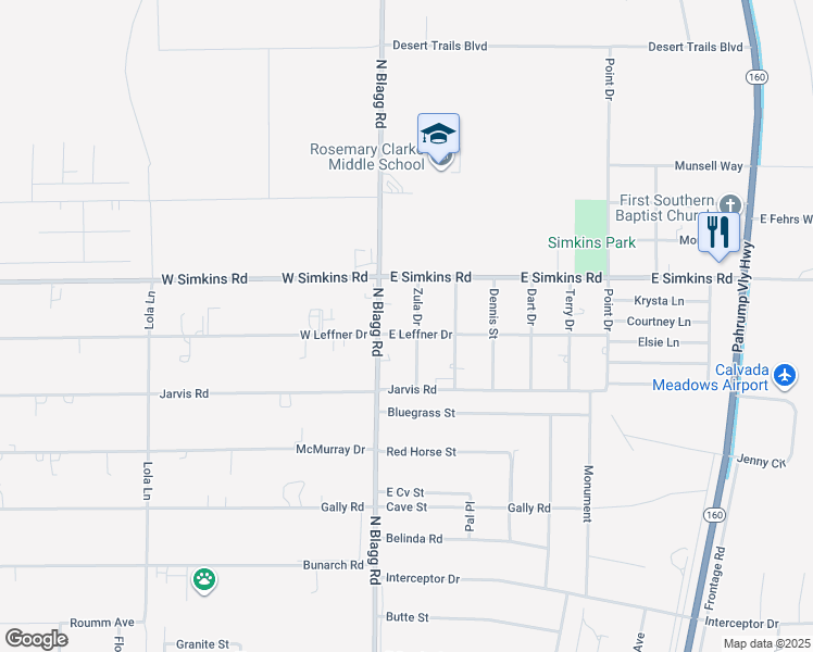 map of restaurants, bars, coffee shops, grocery stores, and more near 3880 Zula Drive in Pahrump