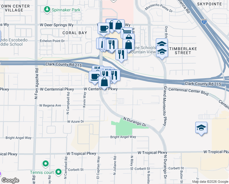 map of restaurants, bars, coffee shops, grocery stores, and more near 6395 North Juliano Road in Las Vegas