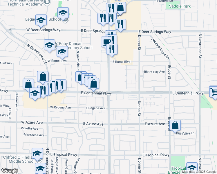 map of restaurants, bars, coffee shops, grocery stores, and more near 6401 North 5th Street in North Las Vegas