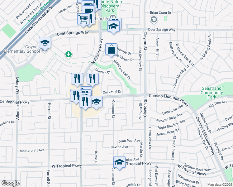 map of restaurants, bars, coffee shops, grocery stores, and more near 2308 Cockatiel Drive in North Las Vegas