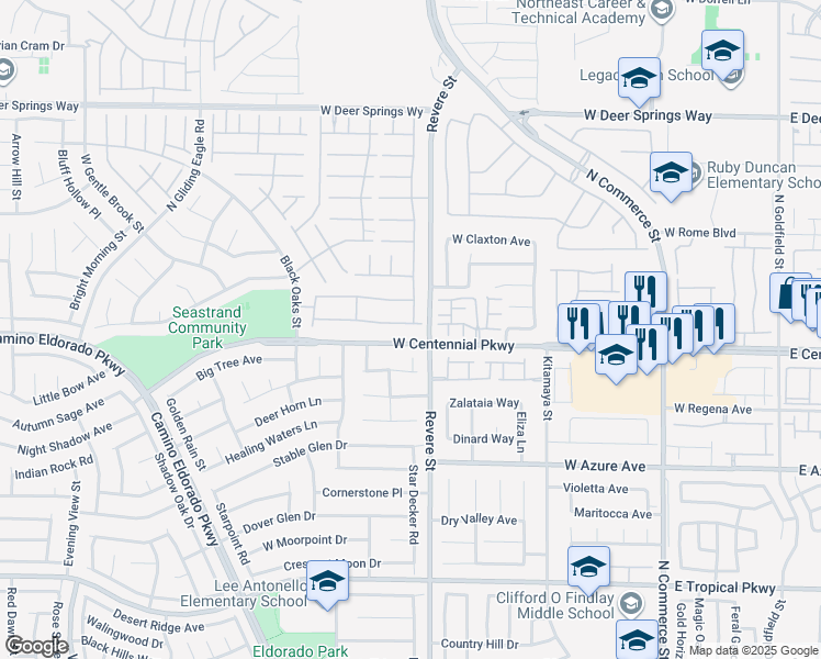 map of restaurants, bars, coffee shops, grocery stores, and more near 813 Bluebird Hill Avenue in North Las Vegas