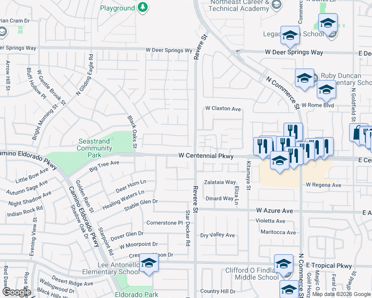 map of restaurants, bars, coffee shops, grocery stores, and more near 813 Bluebird Hill Avenue in North Las Vegas