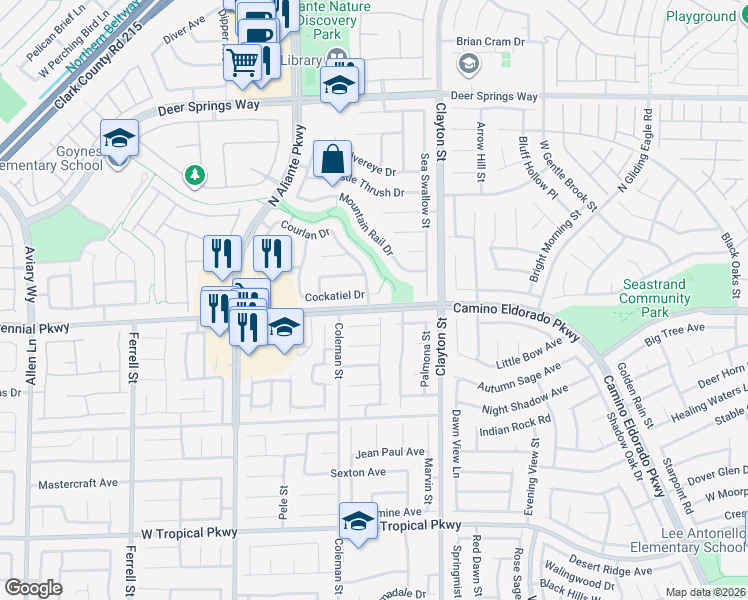 map of restaurants, bars, coffee shops, grocery stores, and more near 2308 Cockatiel Drive in North Las Vegas