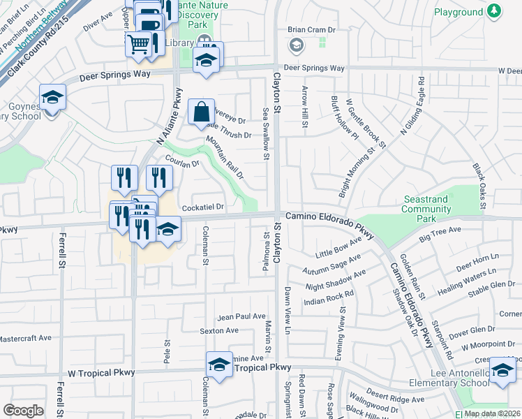 map of restaurants, bars, coffee shops, grocery stores, and more near 6405 Sea Swallow Street in North Las Vegas