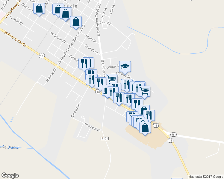 map of restaurants, bars, coffee shops, grocery stores, and more near 701 East Myers Street in Ahoskie