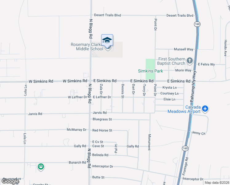 map of restaurants, bars, coffee shops, grocery stores, and more near 3901 Leonard Street in Pahrump