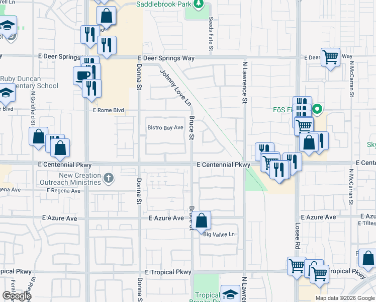 map of restaurants, bars, coffee shops, grocery stores, and more near 6412 North Starling Mesa Street in North Las Vegas