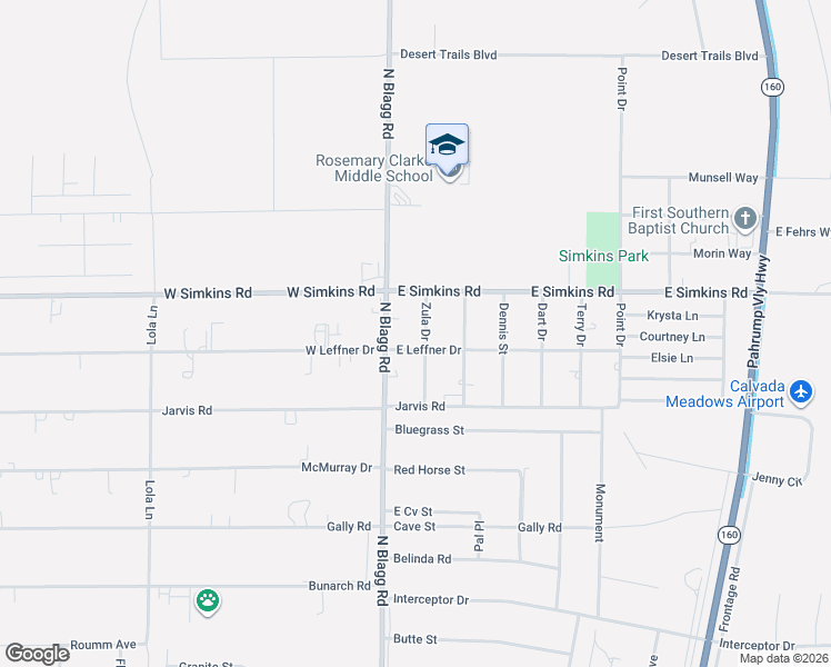 map of restaurants, bars, coffee shops, grocery stores, and more near 3920 Zula Drive in Pahrump