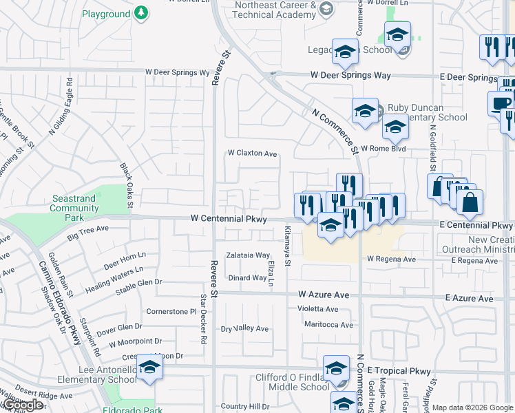 map of restaurants, bars, coffee shops, grocery stores, and more near 608 Desert Silk Court in North Las Vegas