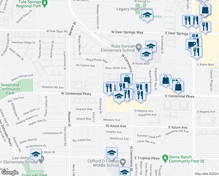 map of restaurants, bars, coffee shops, grocery stores, and more near 6416 North Setting Moon Street in North Las Vegas