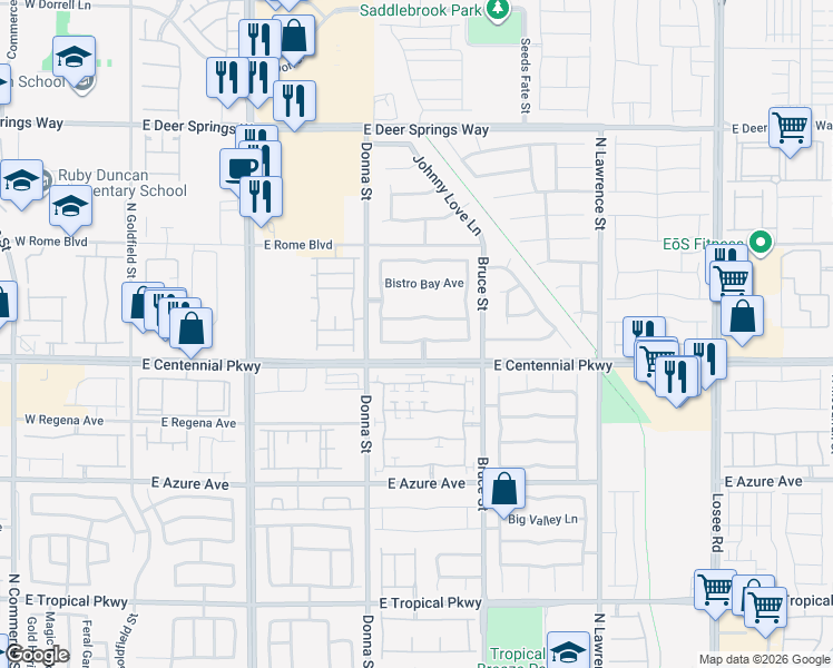 map of restaurants, bars, coffee shops, grocery stores, and more near 1024 East Malibu Sands Avenue in North Las Vegas