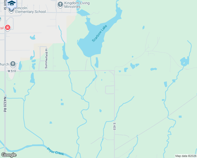 map of restaurants, bars, coffee shops, grocery stores, and more near 1065 Deer Creek in Pryor