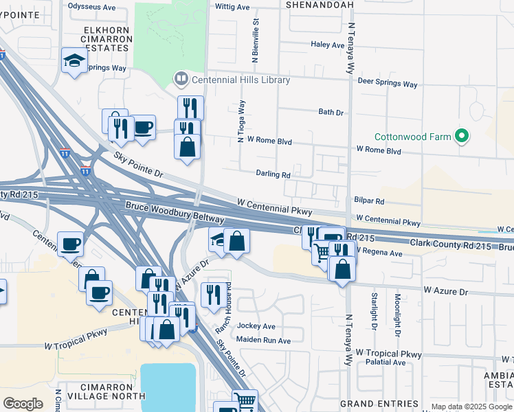 map of restaurants, bars, coffee shops, grocery stores, and more near 6455 North Tenaya Way in Las Vegas