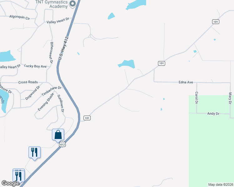 map of restaurants, bars, coffee shops, grocery stores, and more near 78 Farm to Market Road 101 in Highland