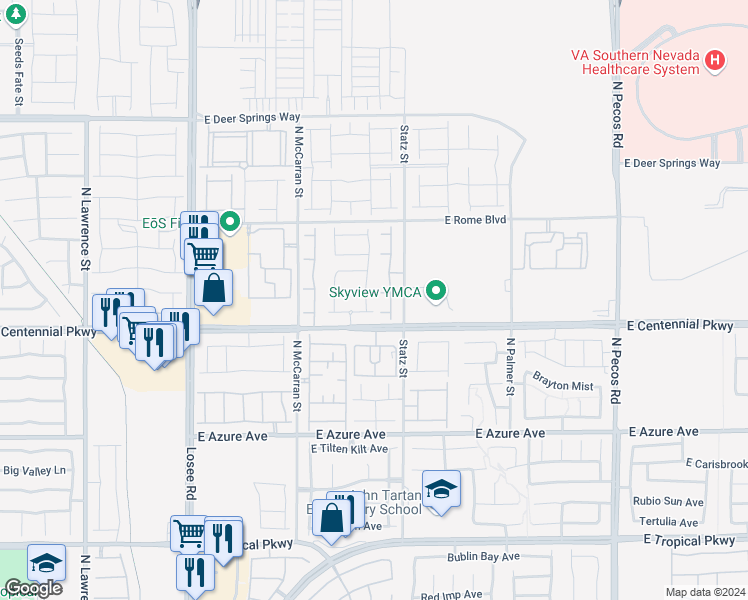 map of restaurants, bars, coffee shops, grocery stores, and more near 6428 Kenya Springs Street in North Las Vegas