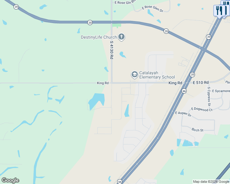 map of restaurants, bars, coffee shops, grocery stores, and more near 23019 South 4130 Road in Claremore