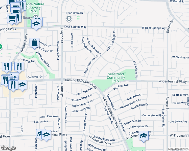 map of restaurants, bars, coffee shops, grocery stores, and more near 6440 Silver Pony Court in North Las Vegas