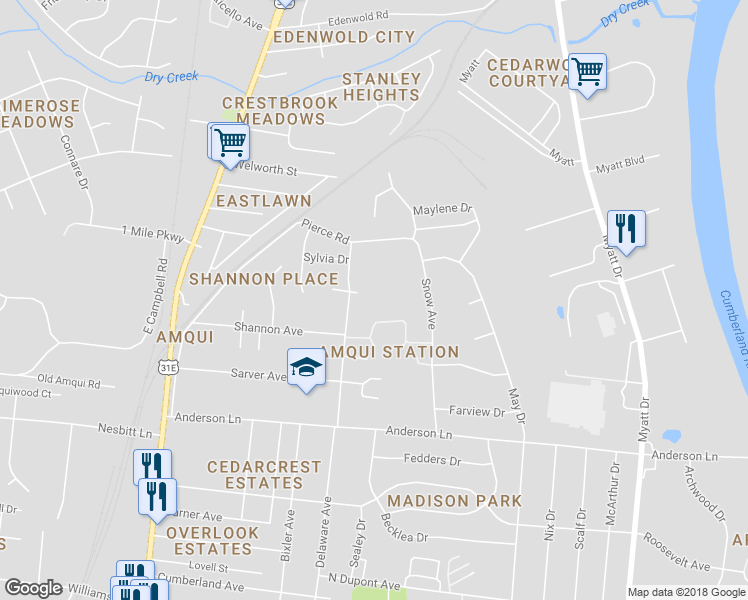 map of restaurants, bars, coffee shops, grocery stores, and more near 1148 Pierce Road in Nashville