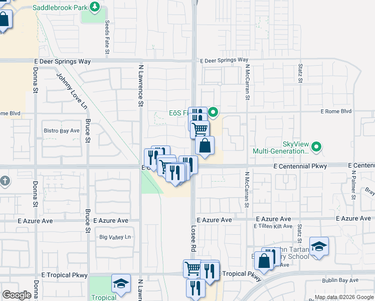 map of restaurants, bars, coffee shops, grocery stores, and more near 6440 Linden Street in North Las Vegas