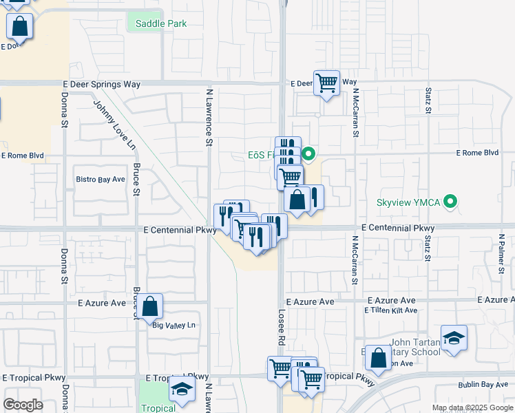 map of restaurants, bars, coffee shops, grocery stores, and more near Millergrove Avenue in North Las Vegas