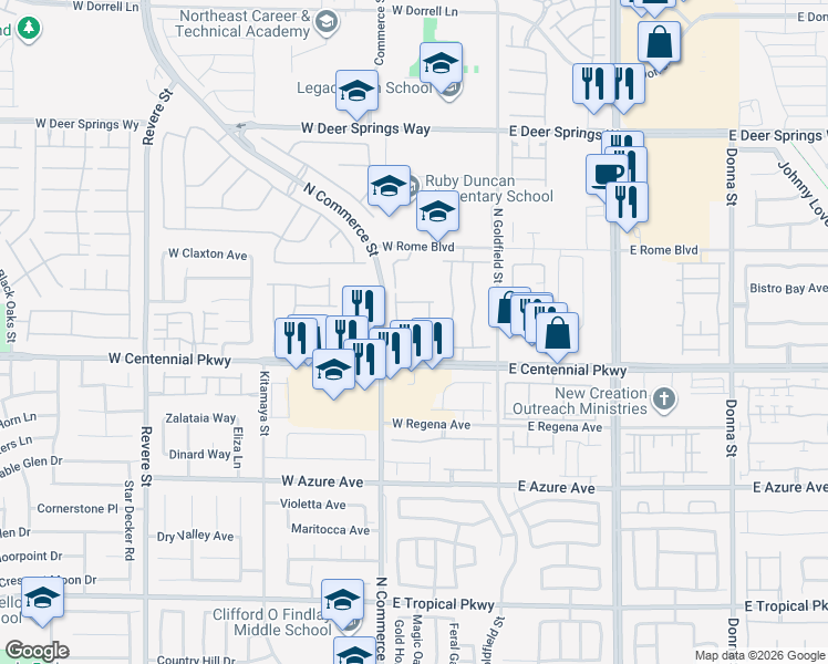 map of restaurants, bars, coffee shops, grocery stores, and more near 209 Toasted Almond Avenue in North Las Vegas