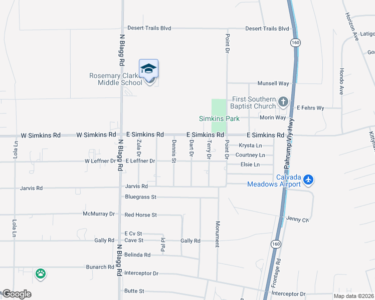 map of restaurants, bars, coffee shops, grocery stores, and more near 3920 Dart Drive in Pahrump