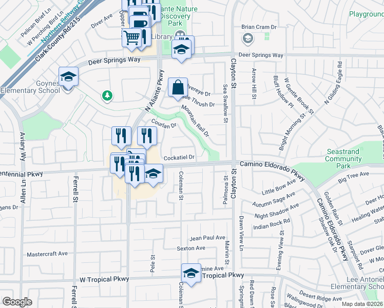 map of restaurants, bars, coffee shops, grocery stores, and more near 2308 Cockatiel Drive in North Las Vegas
