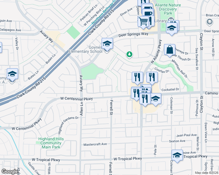 map of restaurants, bars, coffee shops, grocery stores, and more near 3225 Brambling Avenue in North Las Vegas