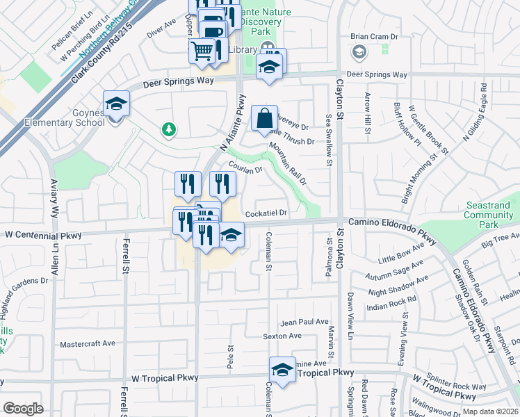 map of restaurants, bars, coffee shops, grocery stores, and more near 6440 Chuckar Street in North Las Vegas