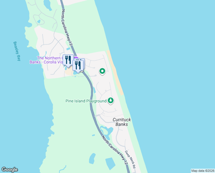 map of restaurants, bars, coffee shops, grocery stores, and more near 468 Pipsis Point Road in Corolla