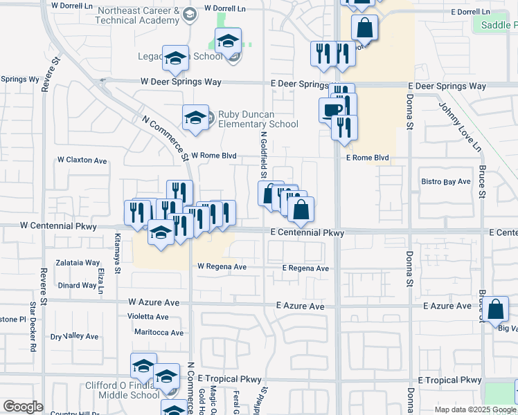 map of restaurants, bars, coffee shops, grocery stores, and more near 6443 North Goldfield Street in North Las Vegas